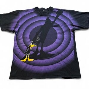 Vintage Looney Tunes Daffy Duck shadow all over print wild‎ oats tshirt XL